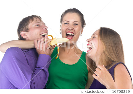 Photo of three happy friends with banana 16708259