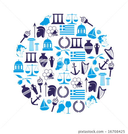 greece country theme symbols and icons in circle  greece country theme symbols and icons in circle  16708425