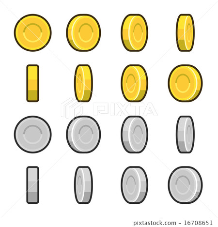 Gold and Silver coins with different rotation angles. Gold and Silver coins with different rotation angles. 16708651