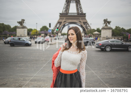 Tourist young woman at eifel tower Paris Tourist young woman at eifel tower Paris 16708791