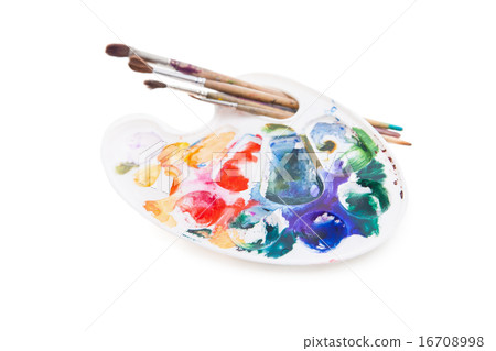 Heavy used artist's palette with brushes Heavy used artist's palette with brushes 16708998