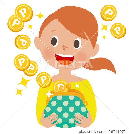 Women who rejoice holding a wallet where point coins are stored Women who rejoice holding a wallet where point coins are stored 16711971