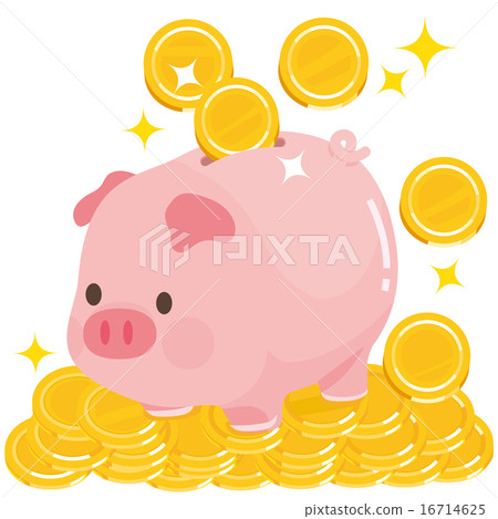 Pigs on the top of the coins Piggy bank 16714625
