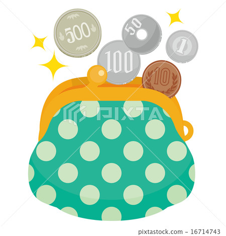 進入日元硬幣的錢包，綠色溢出的波爾卡圓點 16714743