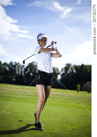 Girl playing golf, bright colorful vivid theme Girl playing golf, bright colorful vivid theme 16716375