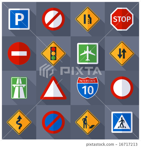Road traffic signs flat icons set 16717213