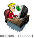 Clawed hand reaching out to computer user 16720001
