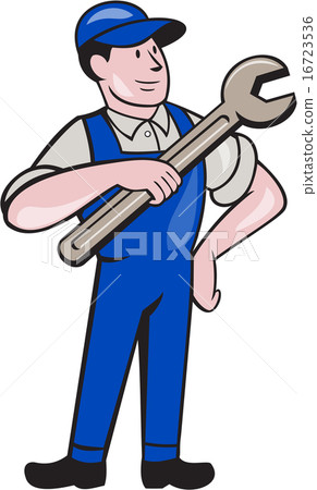 Mechanic Pointing Spanner Wrench Isolated Cartoon Mechanic Pointing Spanner Wrench Isolated Cartoon 16723536