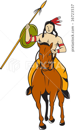 Native American Indian Brave Riding Pony Cartoon Native American Indian Brave Riding Pony Cartoon 16723537