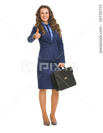 Full length portrait of smiling business woman with briefcase sh Full length portrait of smiling business woman with briefcase sh 16730755
