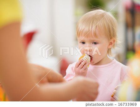 Baby eating Easter cookie 16733969
