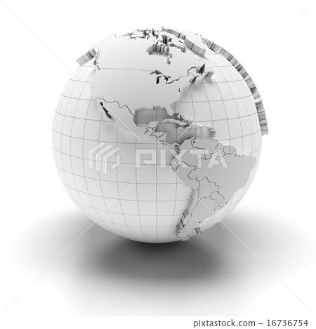 Globe with extruded continents, north and south america regions 16736754