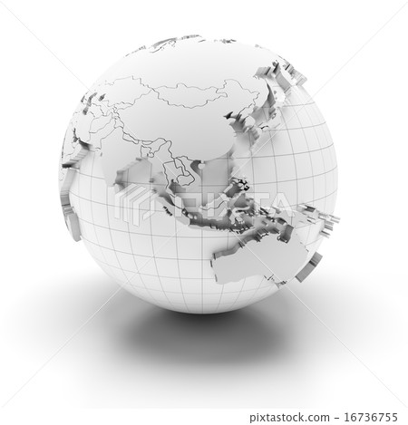 Globe with extruded continents, Asia and Australia regions 16736755