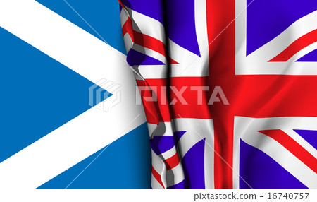 Flag of United Kingdom over the Scotland flag.  16740757