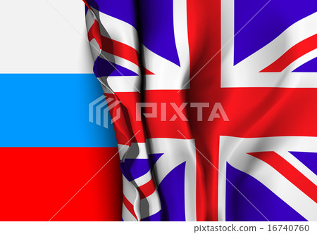 Flag of United Kingdom over the Russia flag.  16740760