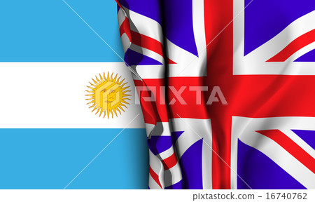 Flag of United Kingdom over the Argentina flag.  16740762