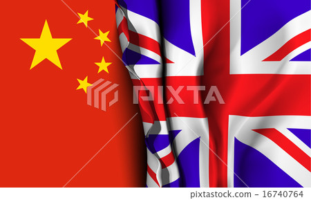 Flag of United Kingdom over the China flag.  16740764