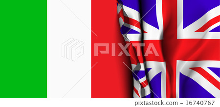 Flag of United Kingdom over the Italy flag.  16740767