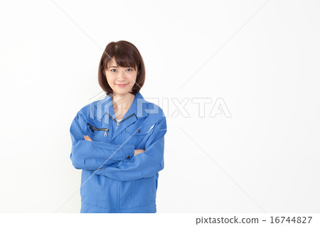 A young woman wearing a work clothing that wears arms 16744827