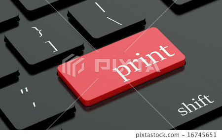 Print concept, red hot key on keyboard Print concept, red hot key on keyboard 16745651
