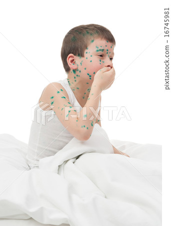 sick boy cough in white bed 16745981