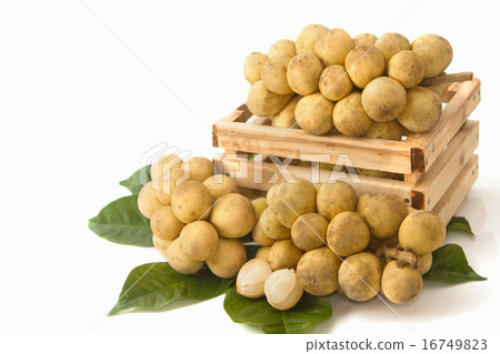 Longkong in crate ,Thai fruits on leaf background 16749823
