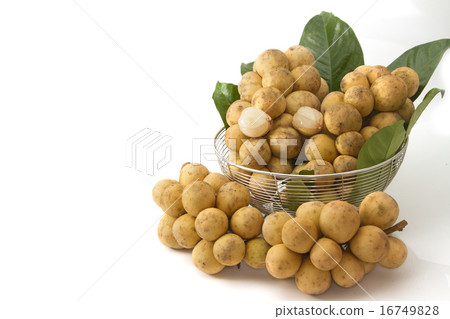 Longkong in crate ,Thai fruits on leaf background 16749828