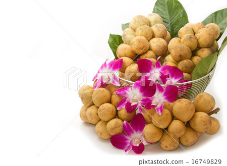 Longkong in crate ,Thai fruits on leaf background 16749829