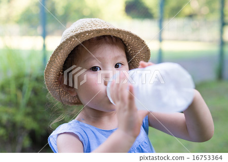 Girl drinking water from a plastic bottle Girl drinking water from a plastic bottle 16753364