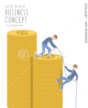 Businessman helping his friend up the pile coins. 16757528
