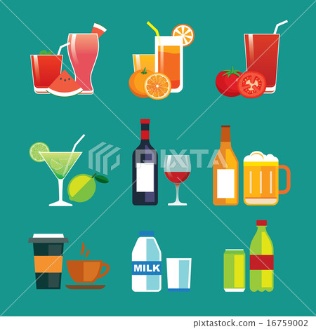 drinks and beverages flat design icon set 16759002
