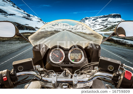 Biker First-person view, mountain pass in Norway Biker First-person view, mountain pass in Norway 16759809
