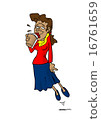 Woman floating while drinking coffee 16761659