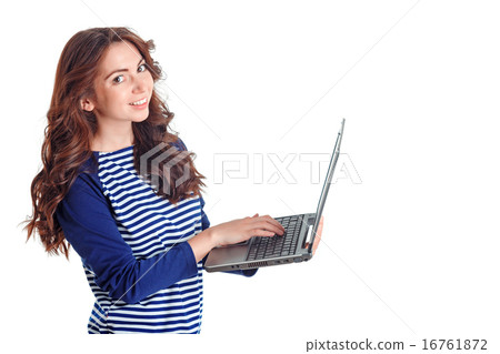Smiling girl holding laptop Smiling girl holding laptop 16761872