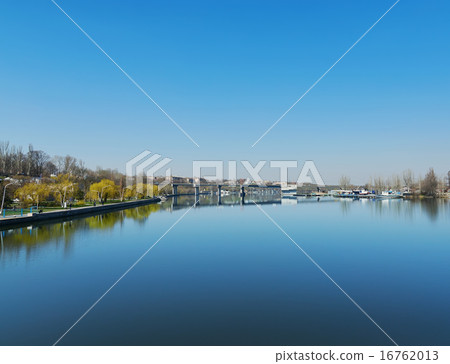 deep blue sky over river with bridge deep blue sky over river with bridge 16762013