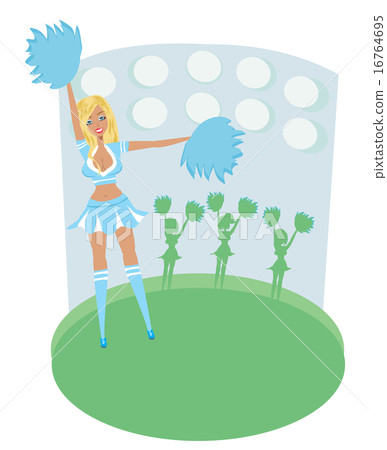 Pretty Blonde Smiling Cheerleader With Pom Poms Pretty Blonde Smiling Cheerleader With Pom Poms 16764695