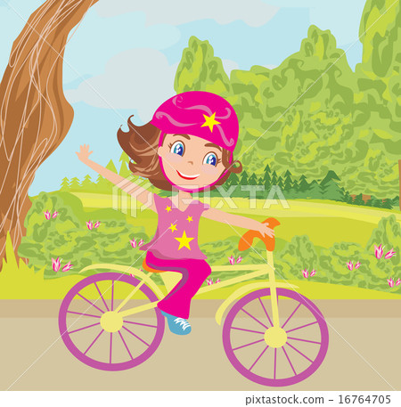 Cute happy girl riding a bike Cute happy girl riding a bike 16764705