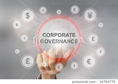 business hand pushing corporate governance button business hand pushing corporate governance button 16764779