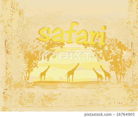 giraffe silhouette on abstract African  16764905