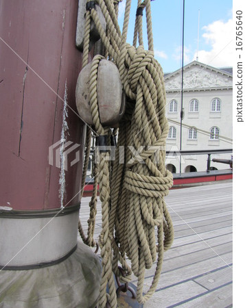 The rigging and rope details of a tall sailing ship at the scheepvaartmuseum Maritime Museum The rigging and rope details of a tall sailing ship at the scheepvaartmuseum Maritime Museum 16765640