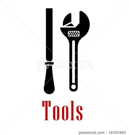 Adjustable wrench and rasp black icon Adjustable wrench and rasp black icon 16765895