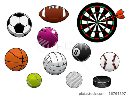 Dartboard, hockey puck and sports balls Dartboard, hockey puck and sports balls 16765897