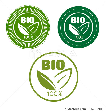 Bio labels with green leaves Bio labels with green leaves 16765900