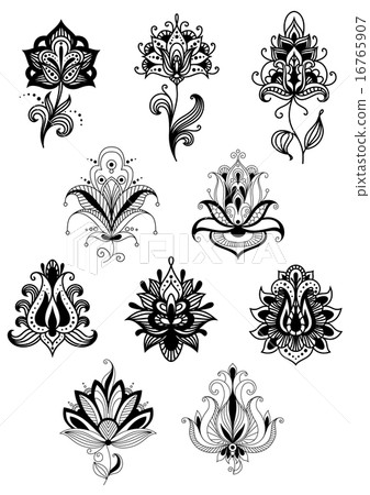 Indian lacy flowers with paisley ornament Indian lacy flowers with paisley ornament 16765907