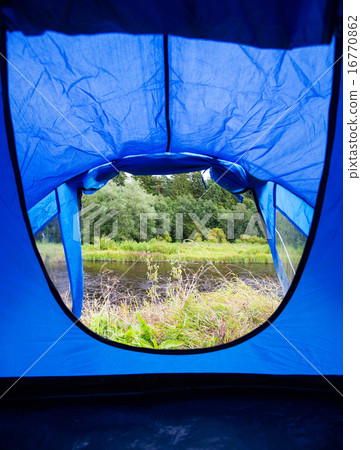 view from blue tourist tent entrance to nature view from blue tourist tent entrance to nature 16770862