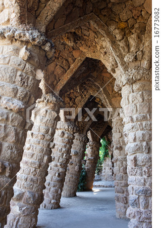 Colonnaded Terrace by Antoni Gaudi in Park Guell 16773082