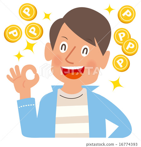 一個笑臉男人誰看點幣並發出一個好的跡象 16774393