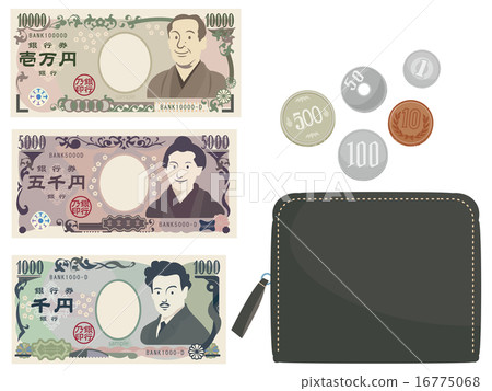 Banknote, coin image and black wallet Banknote, coin image and black wallet 16775068