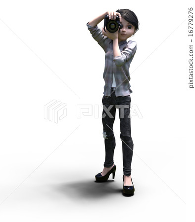 Female photographer perming 3DCG illustration material Female photographer perming 3DCG illustration material 16779276