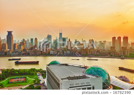 Panorama view on skyscrapers,waterfront Shanghai 16782390